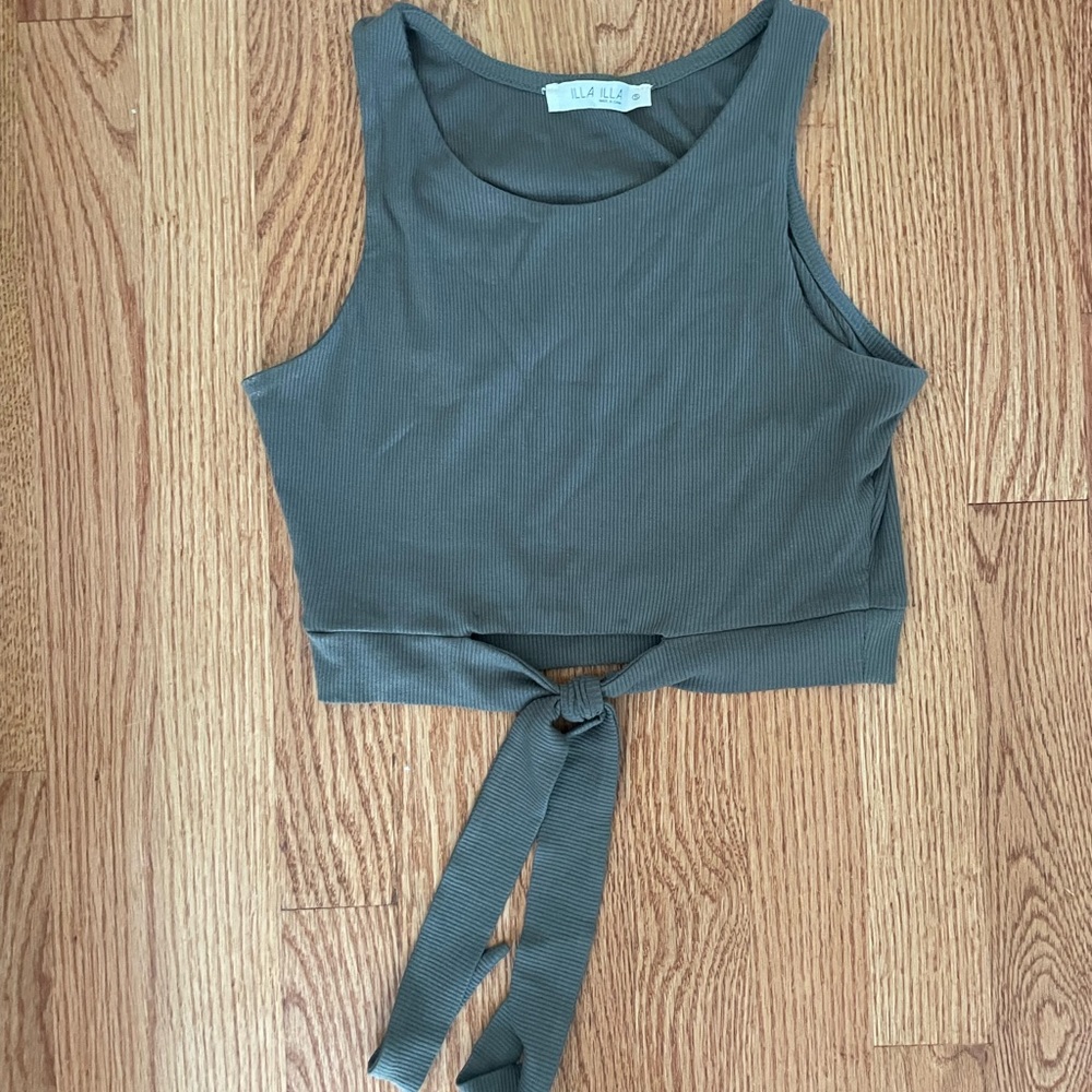 Army green cropped halter top with tie. Size S!